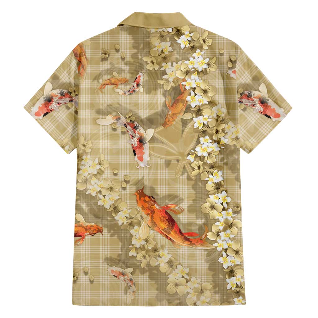 Beige Palaka Hawaiian And Japanese Hawaiian Shirt Sakura Lei With Koi Fish - Polynesian Pride