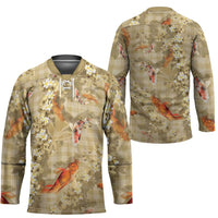 Beige Palaka Hawaiian And Japanese Hockey Jersey Sakura Lei With Koi Fish - Polynesian Pride