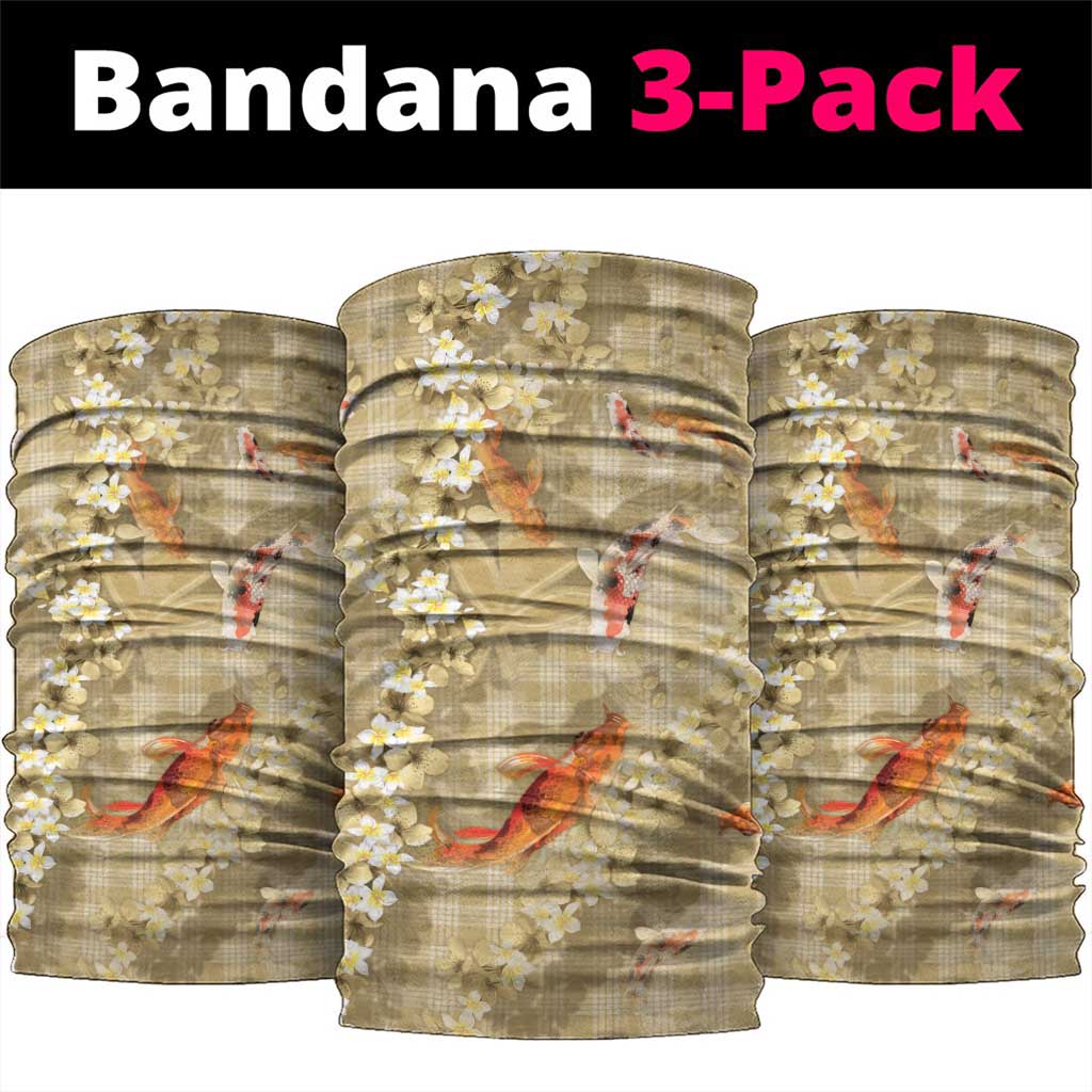 Beige Palaka Hawaiian And Japanese Neck Gaiter Sakura Lei With Koi Fish - Polynesian Pride