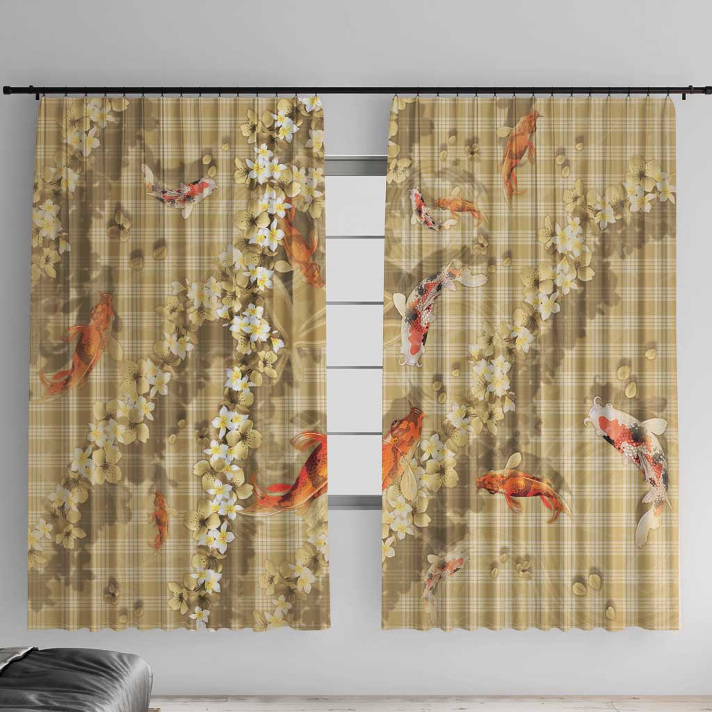 Beige Palaka Hawaiian And Japanese Window Curtain Sakura Lei With Koi Fish DT05 With Hooks Beige - Polynesian Pride