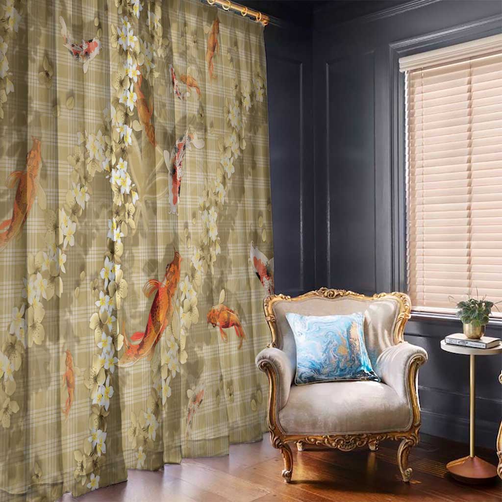Beige Palaka Hawaiian And Japanese Window Curtain Sakura Lei With Koi Fish DT05 - Polynesian Pride