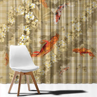 Beige Palaka Hawaiian And Japanese Window Curtain Sakura Lei With Koi Fish DT05 - Polynesian Pride