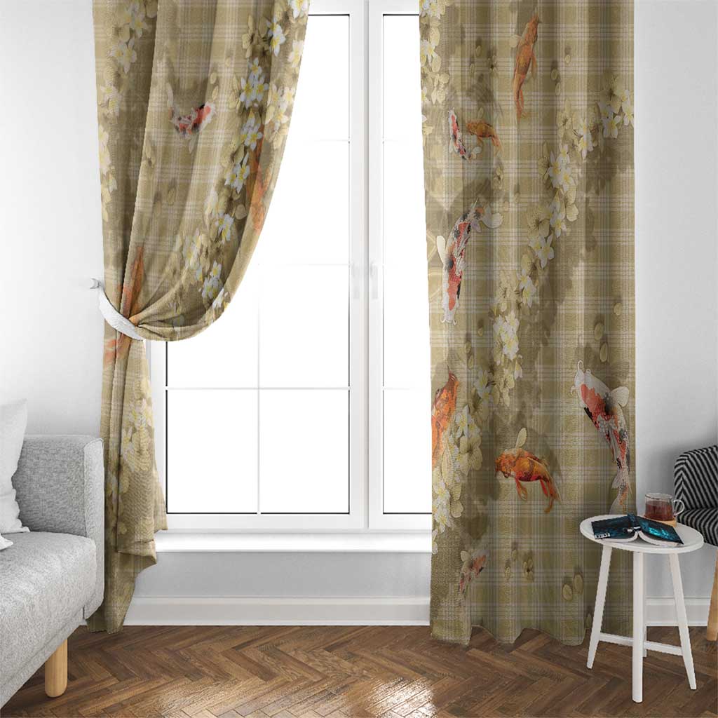 Beige Palaka Hawaiian And Japanese Window Curtain Sakura Lei With Koi Fish DT05 - Polynesian Pride