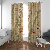 Beige Palaka Hawaiian And Japanese Window Curtain Sakura Lei With Koi Fish DT05 With Grommets Beige - Polynesian Pride