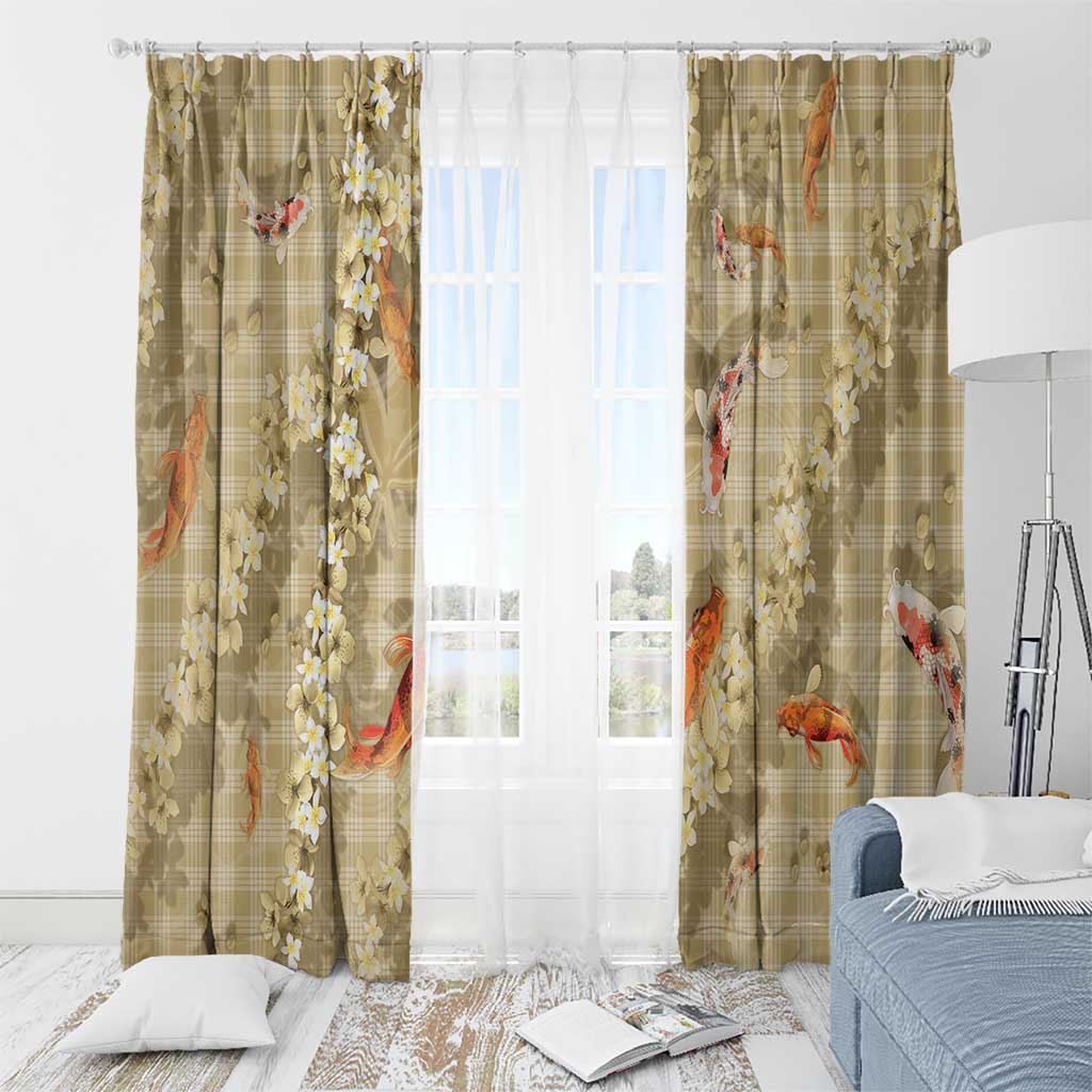 Beige Palaka Hawaiian And Japanese Window Curtain Sakura Lei With Koi Fish DT05 - Polynesian Pride
