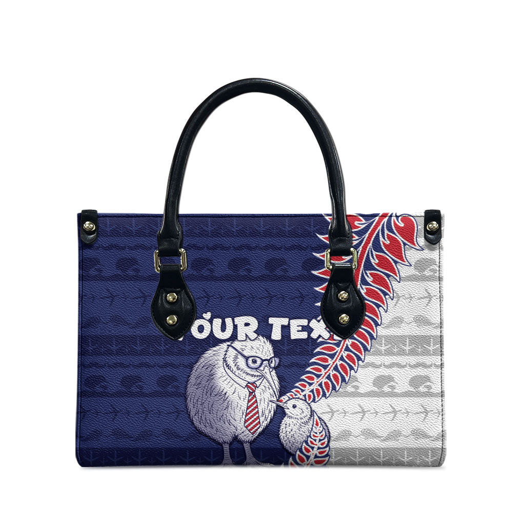 Personalised New Zealand Father's Day Leather Bag Daddy Kiwi Bird Silver Ferns DT05 - Polynesian Pride
