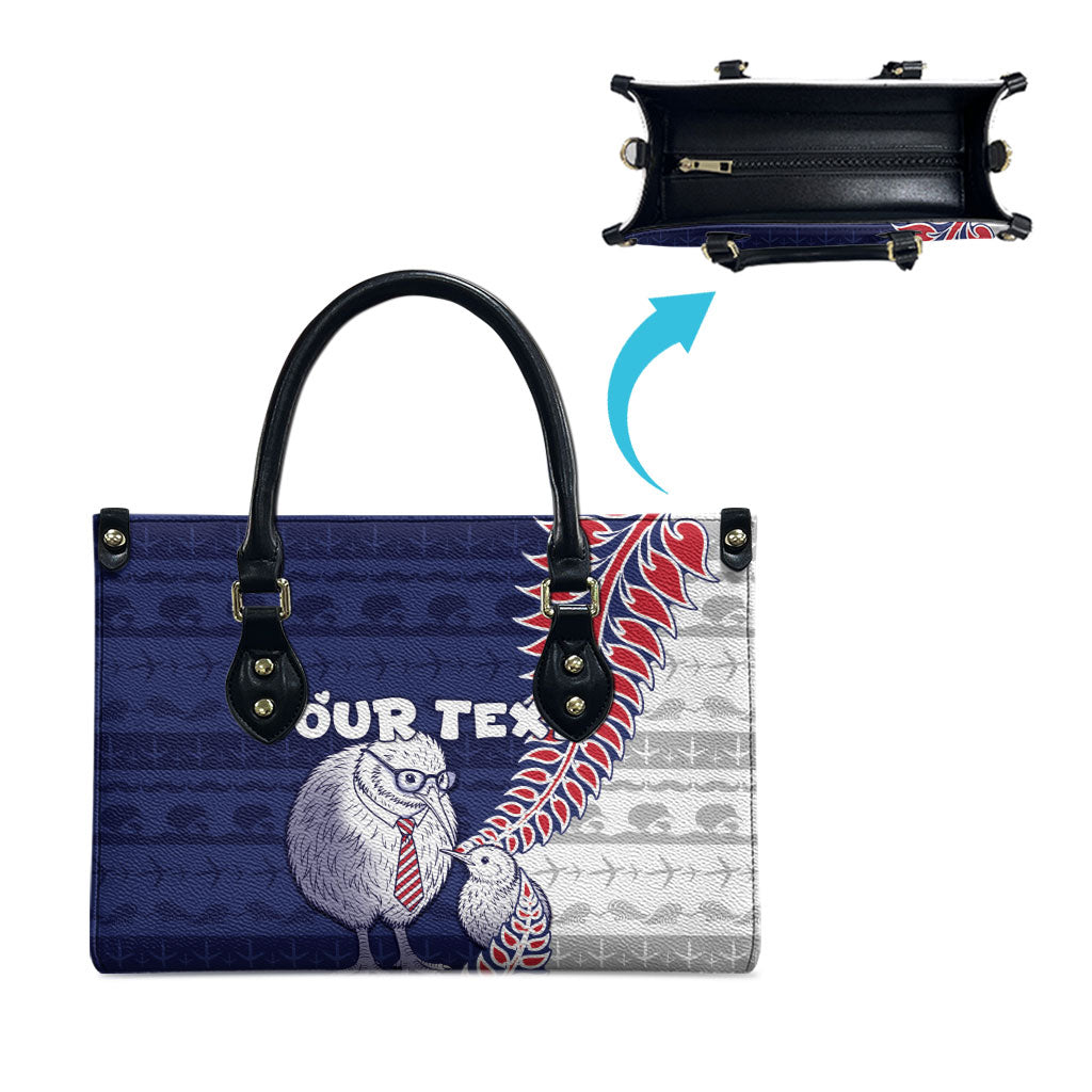 Personalised New Zealand Father's Day Leather Bag Daddy Kiwi Bird Silver Ferns DT05 - Polynesian Pride