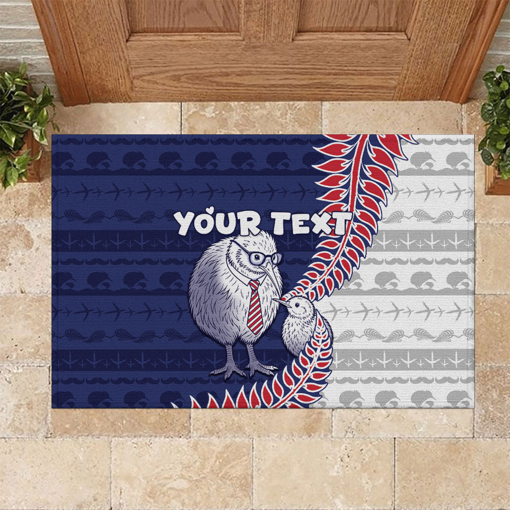 Personalised New Zealand Father's Day Rubber Doormat Daddy Kiwi Bird Silver Ferns DT05 Navy - Polynesian Pride