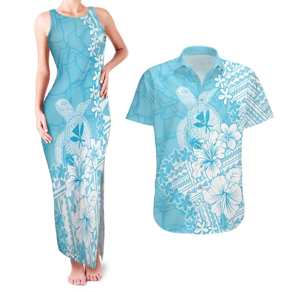 Hawaii Kanaka Maoli Couples Matching Tank Maxi Dress and Hawaiian Shirt Polynesian Turtle Tattoo