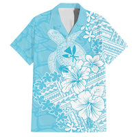 Hawaii Kanaka Maoli Family Matching Off Shoulder Maxi Dress and Hawaiian Shirt Polynesian Turtle Tattoo DT05 Dad's Shirt - Short Sleeve Blue - Polynesian Pride
