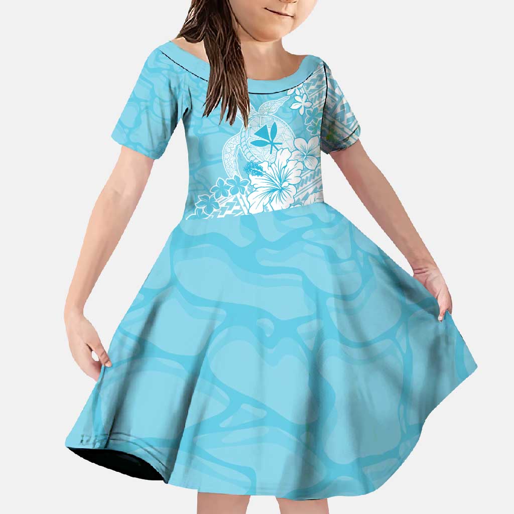 Hawaii Kanaka Maoli Family Matching Short Sleeve Bodycon Dress and Hawaiian Shirt Polynesian Turtle Tattoo DT05 Daughter's Dress Blue - Polynesian Pride