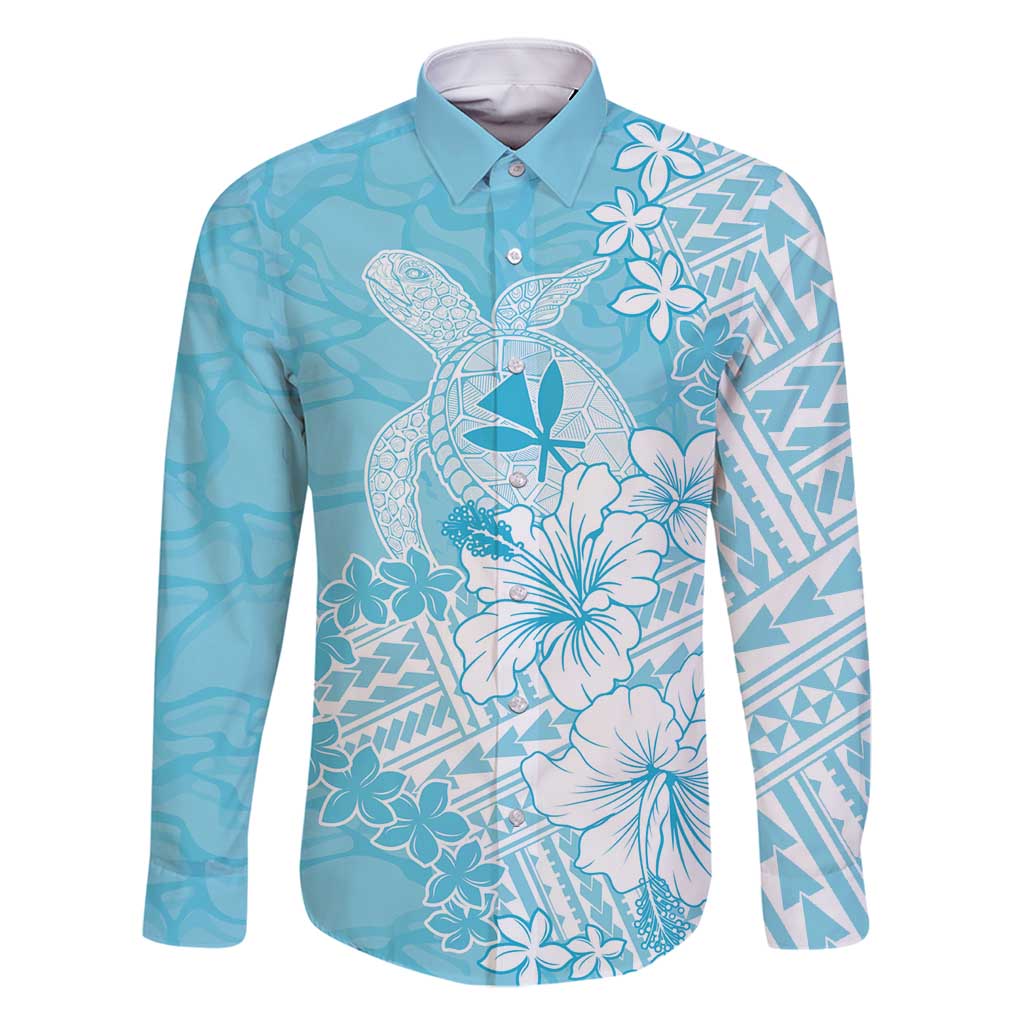 Hawaii Kanaka Maoli Family Matching Summer Maxi Dress and Hawaiian Shirt Polynesian Turtle Tattoo DT05 Dad's Shirt - Long Sleeve Blue - Polynesian Pride