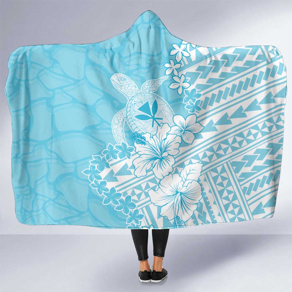 Hawaii Kanaka Maoli Hooded Blanket Polynesian Turtle Tattoo DT05 One Size Blue - Polynesian Pride