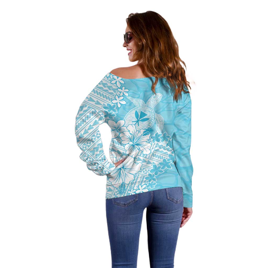 Hawaii Kanaka Maoli Off Shoulder Sweater Polynesian Turtle Tattoo