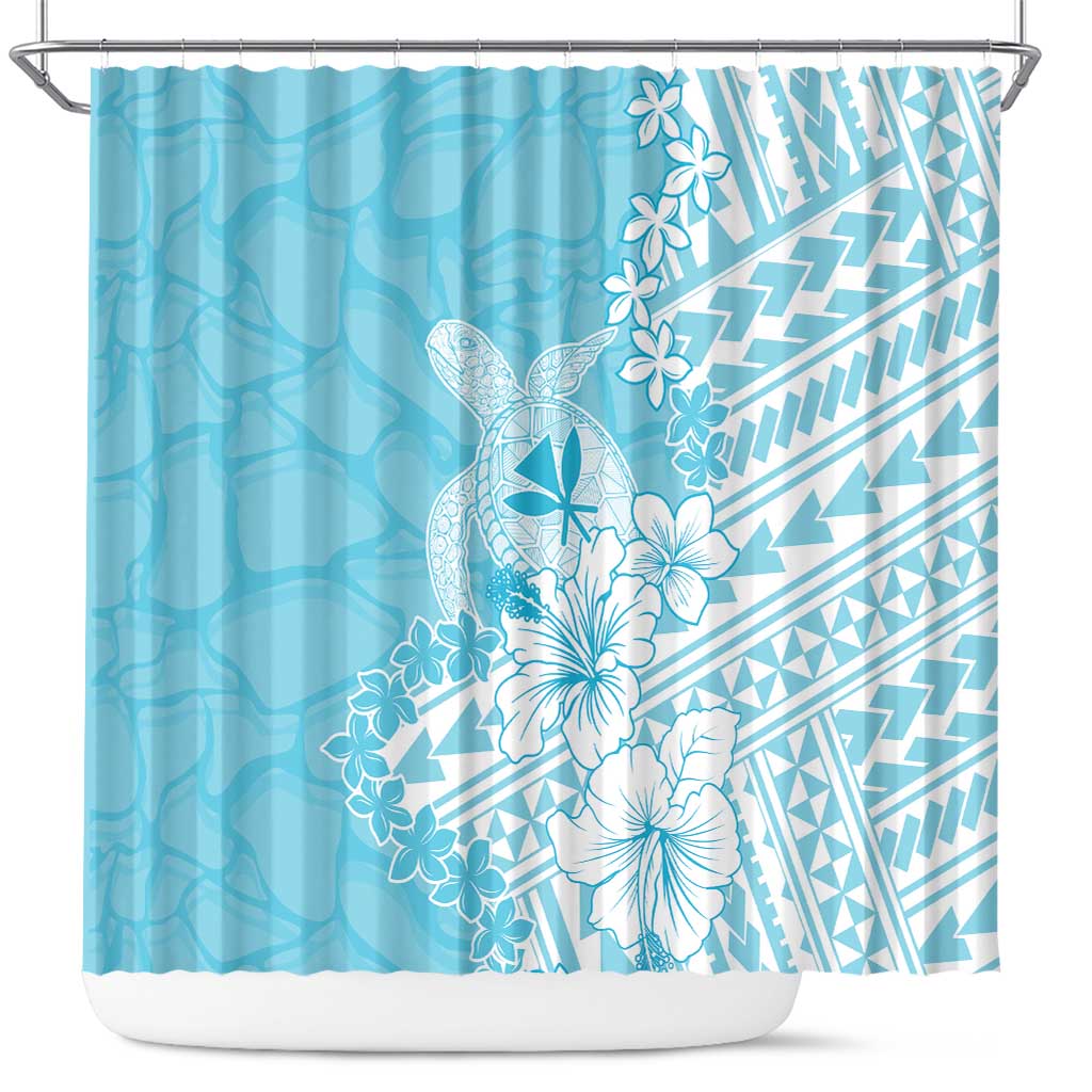 Hawaii Kanaka Maoli Shower Curtain Polynesian Turtle Tattoo DT05 Blue - Polynesian Pride