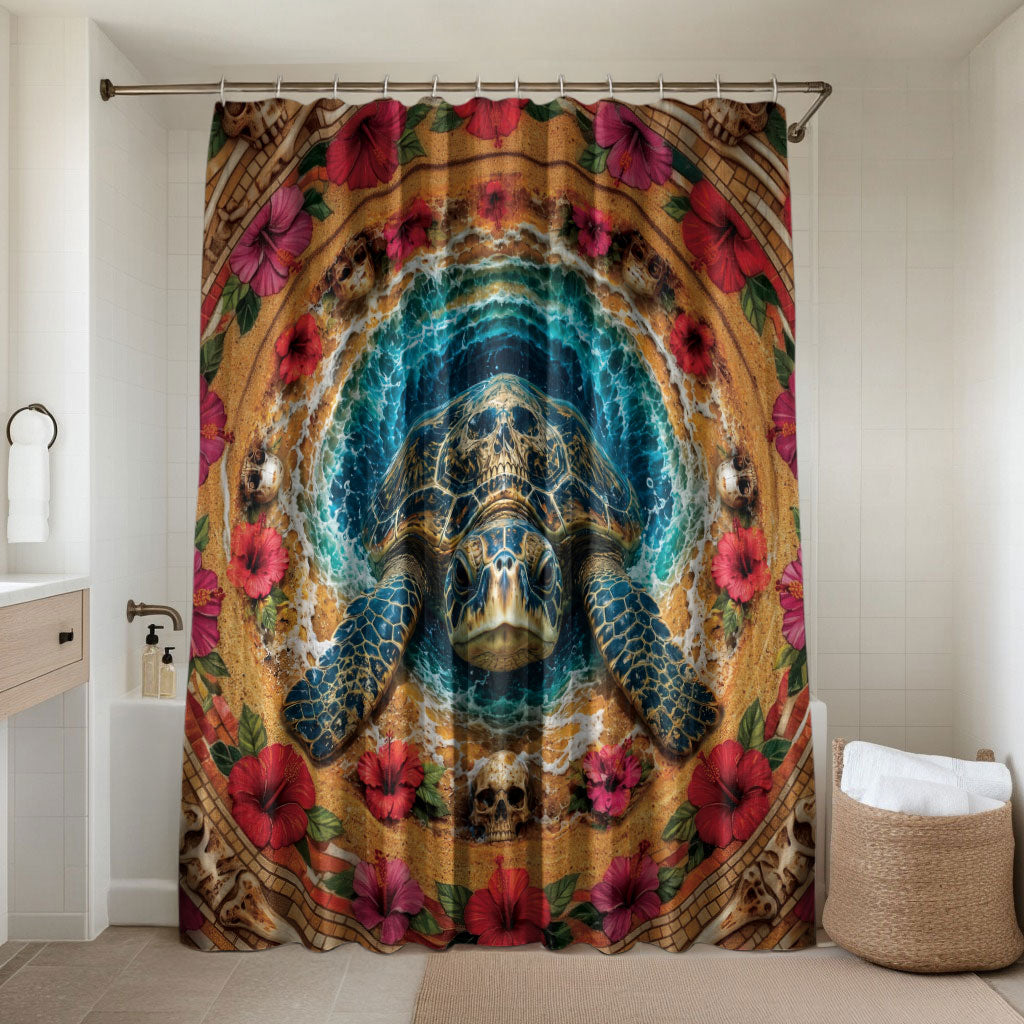 3D Illusion Honu Halloween Bathroom Set Hawaiian Sea Turtle Skull Shell Vortex