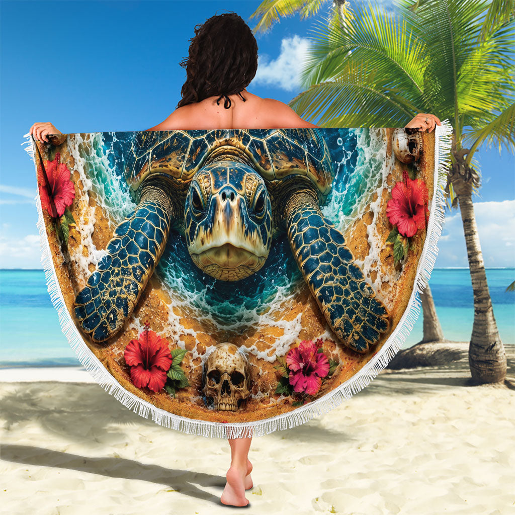 3D Illusion Honu Halloween Beach Blanket Hawaiian Sea Turtle Skull Shell Vortex