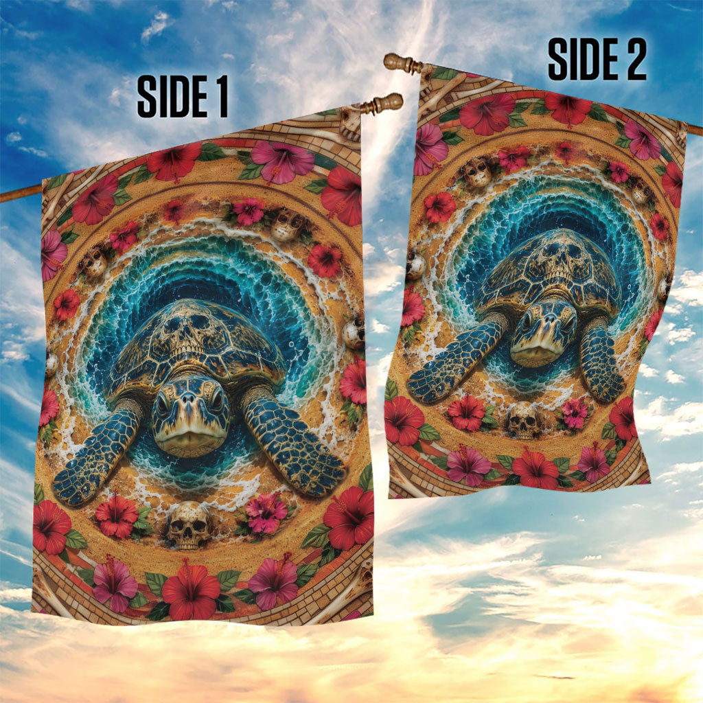3D Illusion Honu Halloween Garden Flag Hawaiian Sea Turtle Skull Shell Vortex
