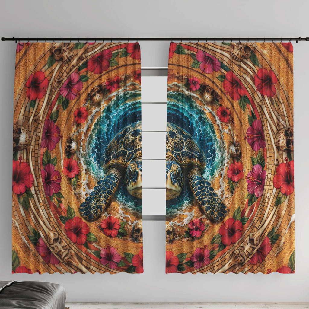 3D Illusion Honu Halloween Window Curtain Hawaiian Sea Turtle Skull Shell Vortex