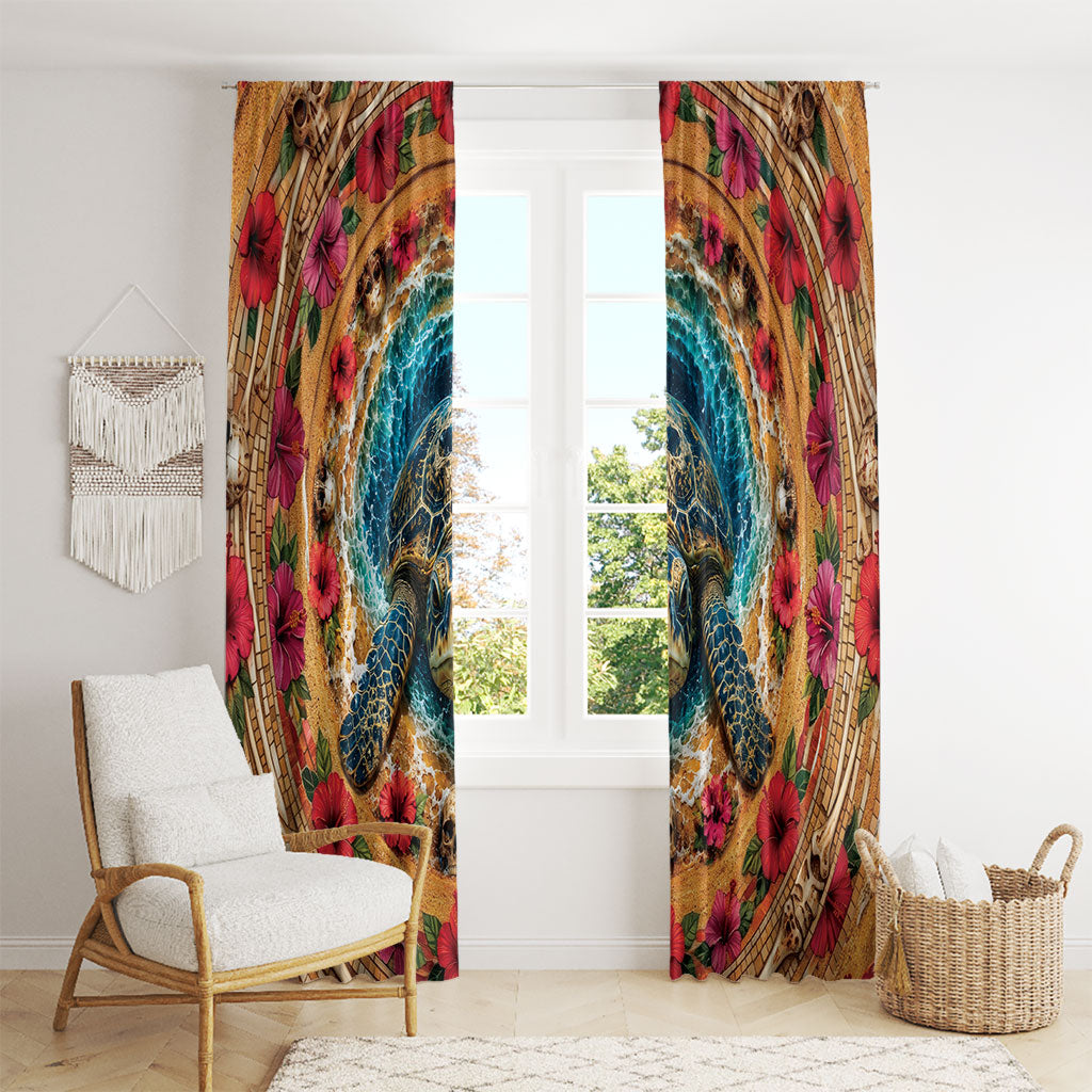 3D Illusion Honu Halloween Window Curtain Hawaiian Sea Turtle Skull Shell Vortex