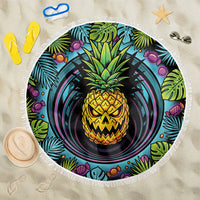 3D Illusion Pineapple Jack O Lantern Halloween Beach Blanket Tropical Spooky Fruit Monstera Swirl