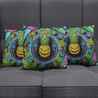 3D Illusion Pineapple Jack O Lantern Halloween Pillow Cover Tropical Spooky Fruit Monstera Swirl