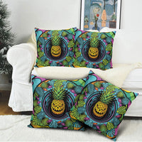 3D Illusion Pineapple Jack O Lantern Halloween Pillow Cover Tropical Spooky Fruit Monstera Swirl