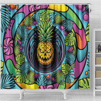 3D Illusion Pineapple Jack O Lantern Halloween Shower Curtain Tropical Spooky Fruit Monstera Swirl
