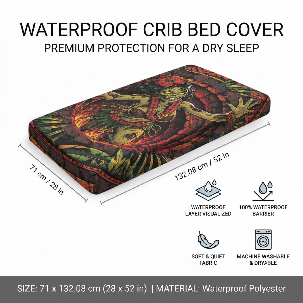 3D Illusion Hula Zombie Halloween Baby Bed Cover Hawaiian Undead Dancer Volcano Stone Well DT05 - Polynesian Pride