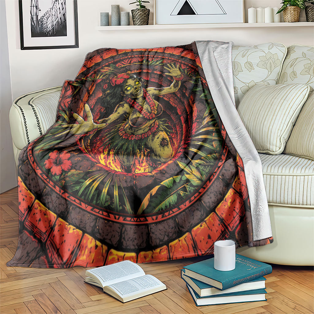3D Illusion Hula Zombie Halloween Blanket Hawaiian Undead Dancer Volcano Stone Well