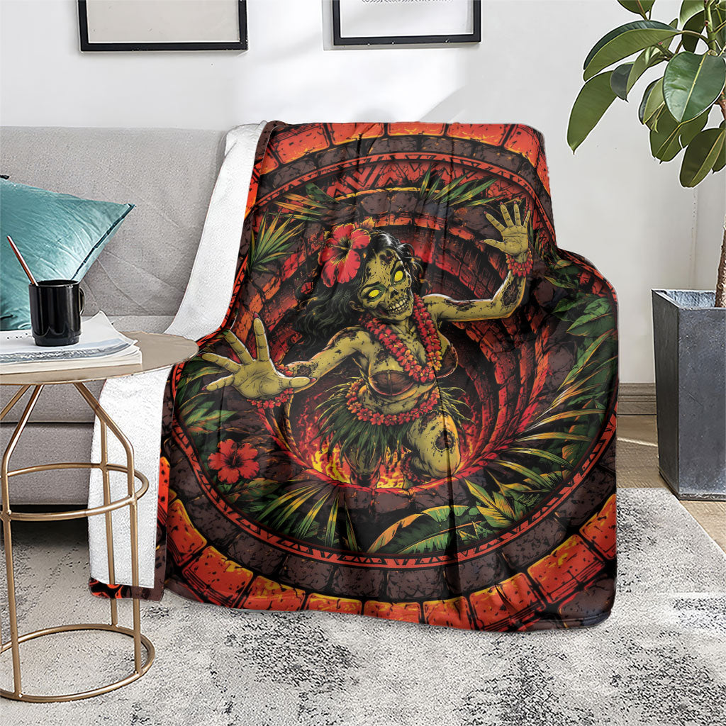 3D Illusion Hula Zombie Halloween Blanket Hawaiian Undead Dancer Volcano Stone Well