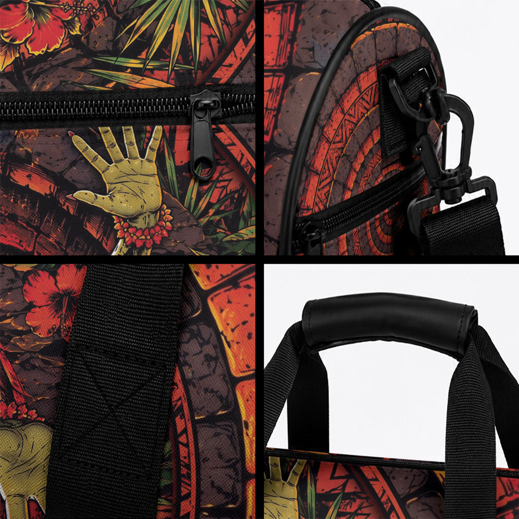 3D Illusion Hula Zombie Halloween Duffle Bag Hawaiian Undead Dancer Volcano Stone Well