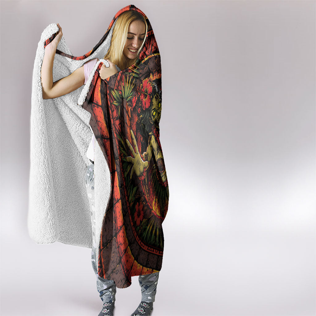 3D Illusion Hula Zombie Halloween Hooded Blanket Hawaiian Undead Dancer Volcano Stone Well