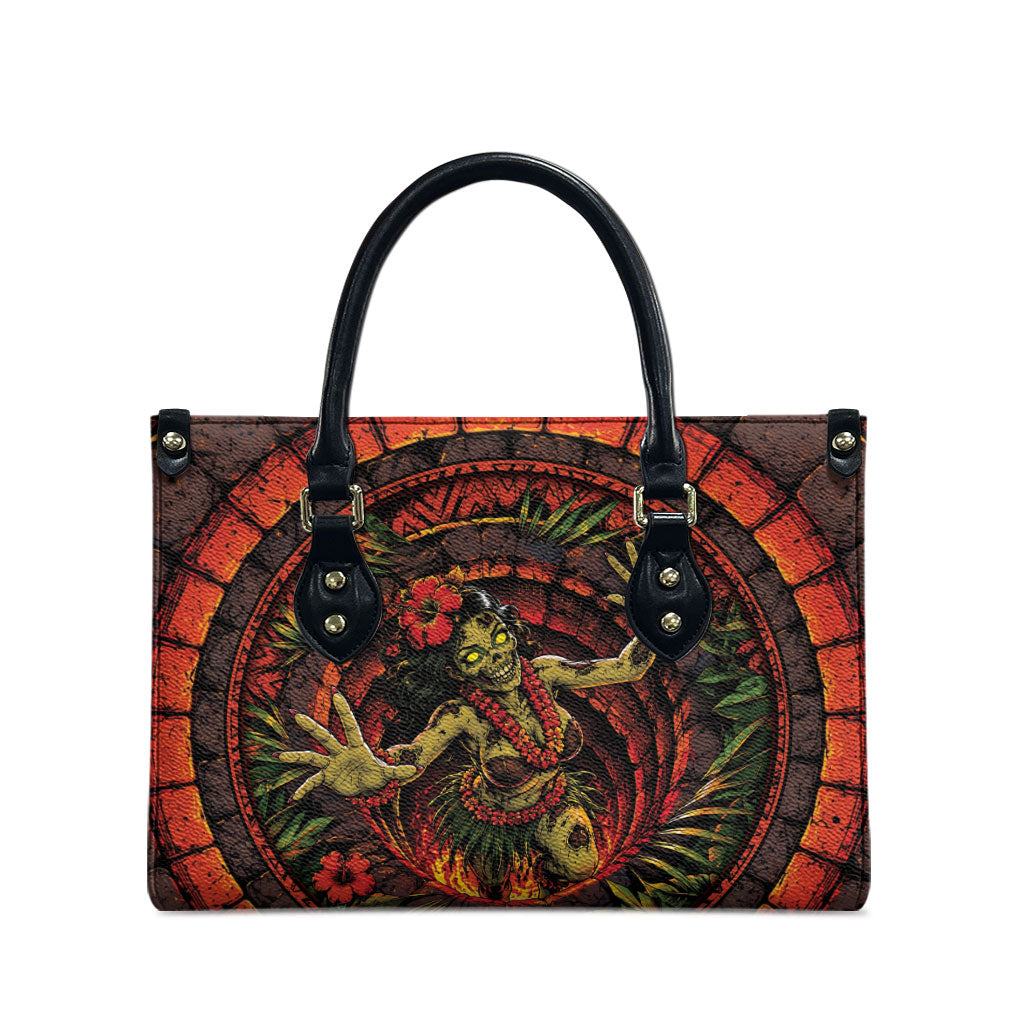 3D Illusion Hula Zombie Halloween Leather Bag Hawaiian Undead Dancer Volcano Stone Well