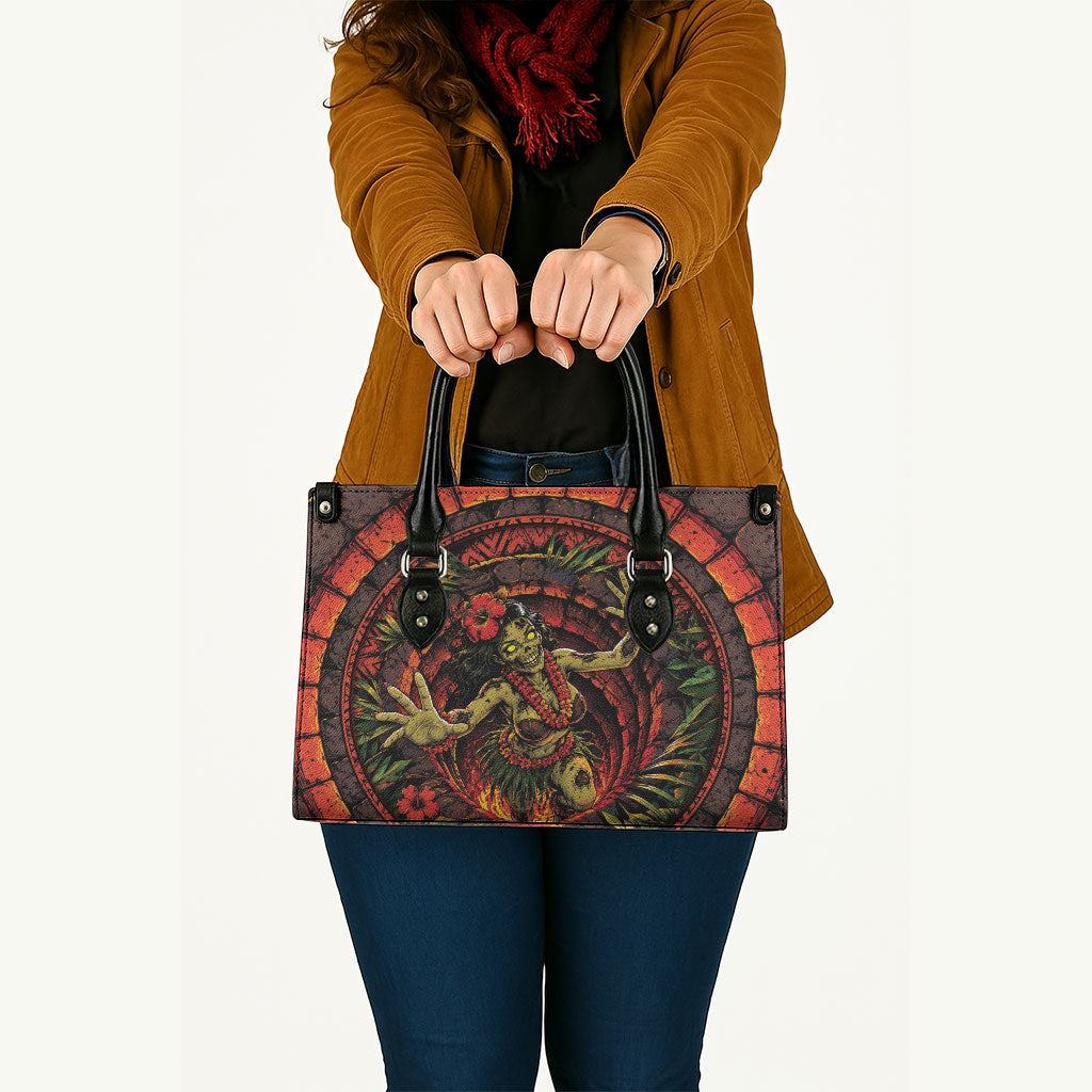 3D Illusion Hula Zombie Halloween Leather Bag Hawaiian Undead Dancer Volcano Stone Well