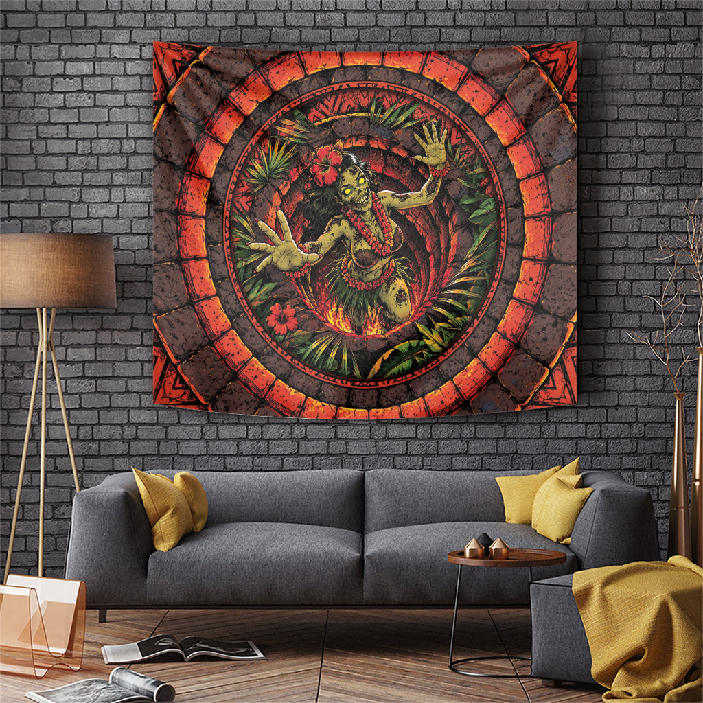 3D Illusion Hula Zombie Halloween Tapestry Hawaiian Undead Dancer Volcano Stone Well