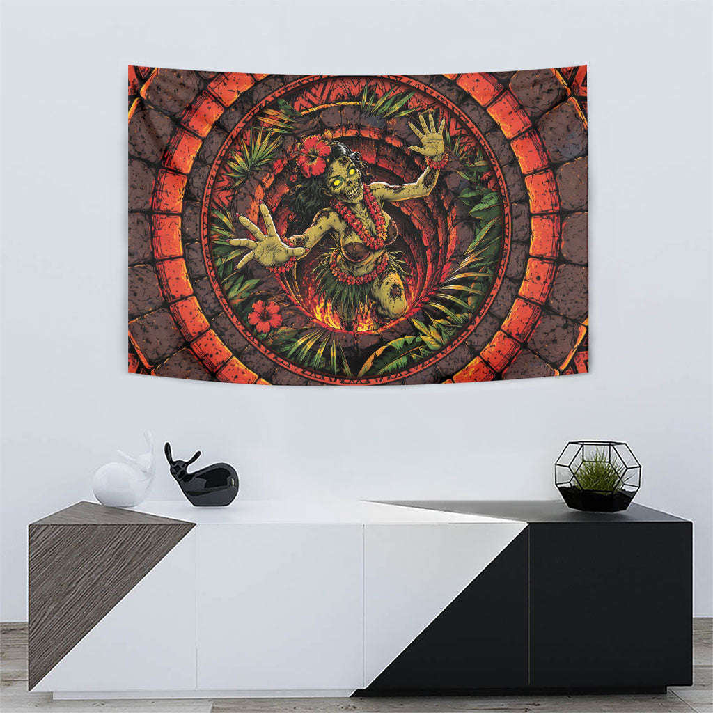 3D Illusion Hula Zombie Halloween Tapestry Hawaiian Undead Dancer Volcano Stone Well