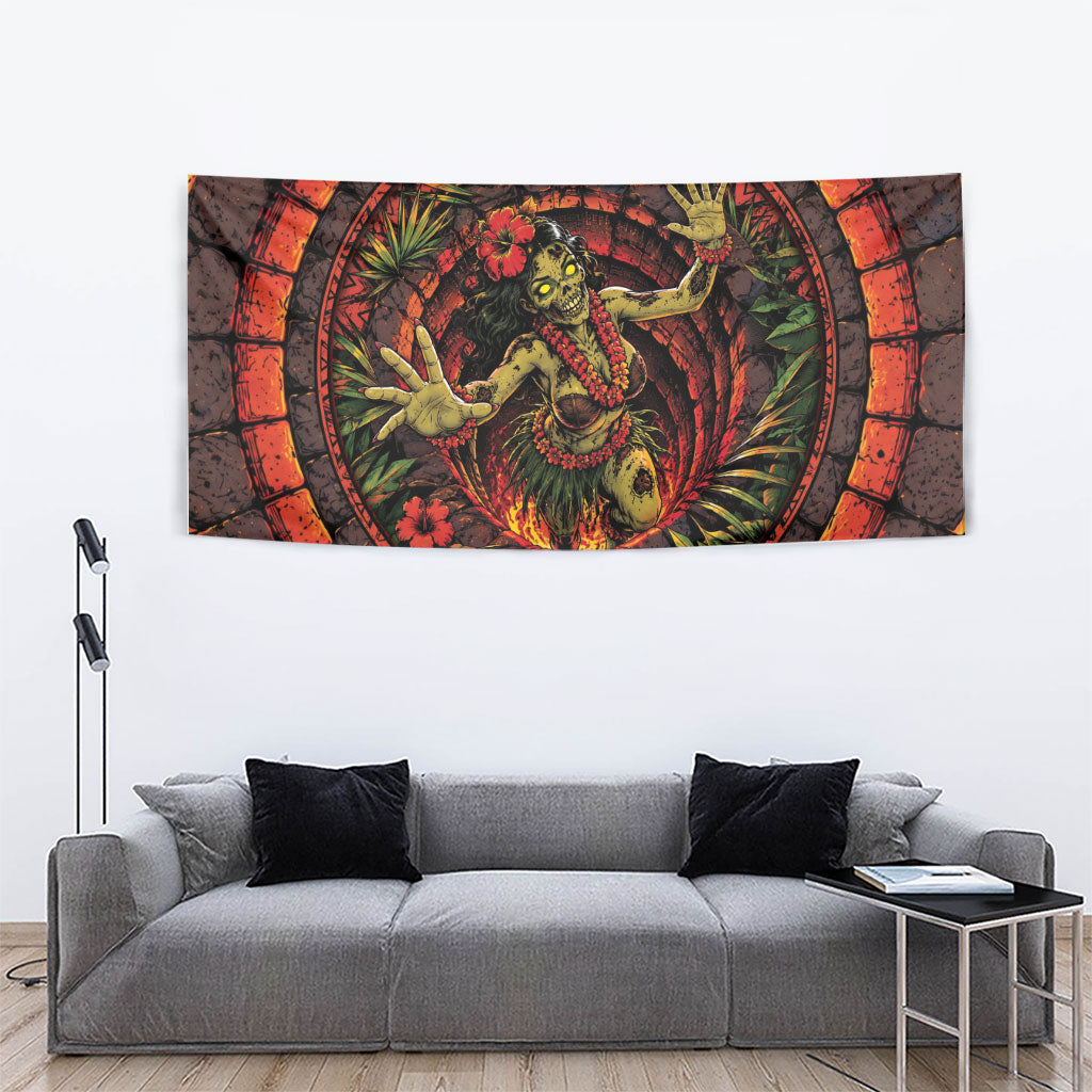 3D Illusion Hula Zombie Halloween Tapestry Hawaiian Undead Dancer Volcano Stone Well