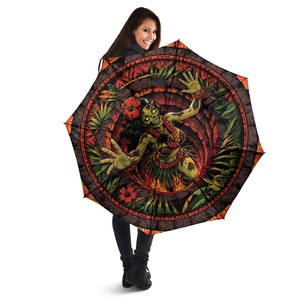 3D Illusion Hula Zombie Halloween Umbrella Hawaiian Undead Dancer Volcano Stone Well