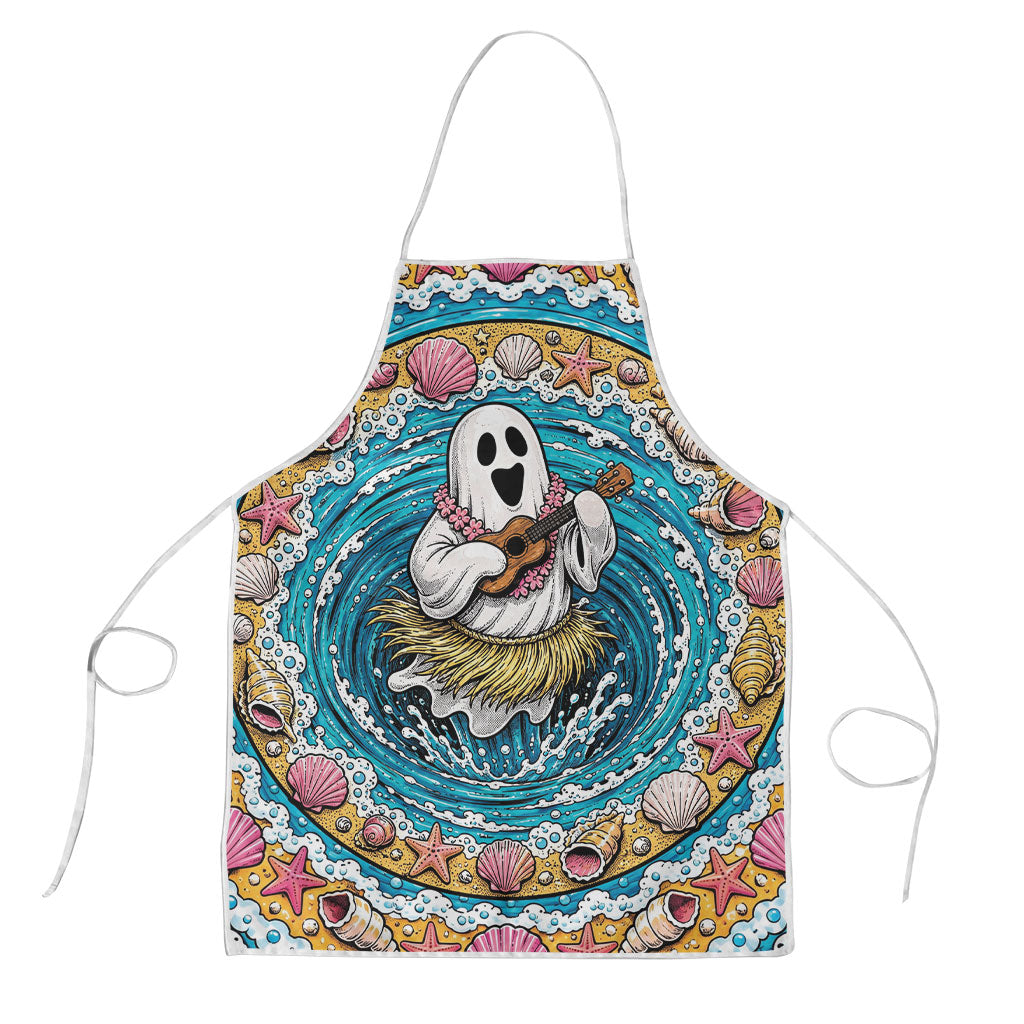 3D Illusion Hula Ghost Halloween Apron Hawaiian Ukulele Spirit Ocean Vortex DT05 Yellow - Polynesian Pride
