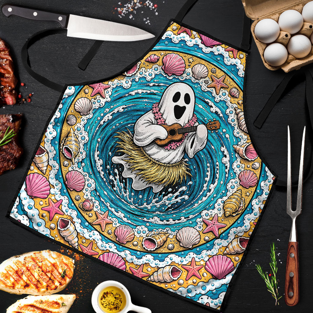 3D Illusion Hula Ghost Halloween Apron Hawaiian Ukulele Spirit Ocean Vortex DT05 Yellow - Polynesian Pride