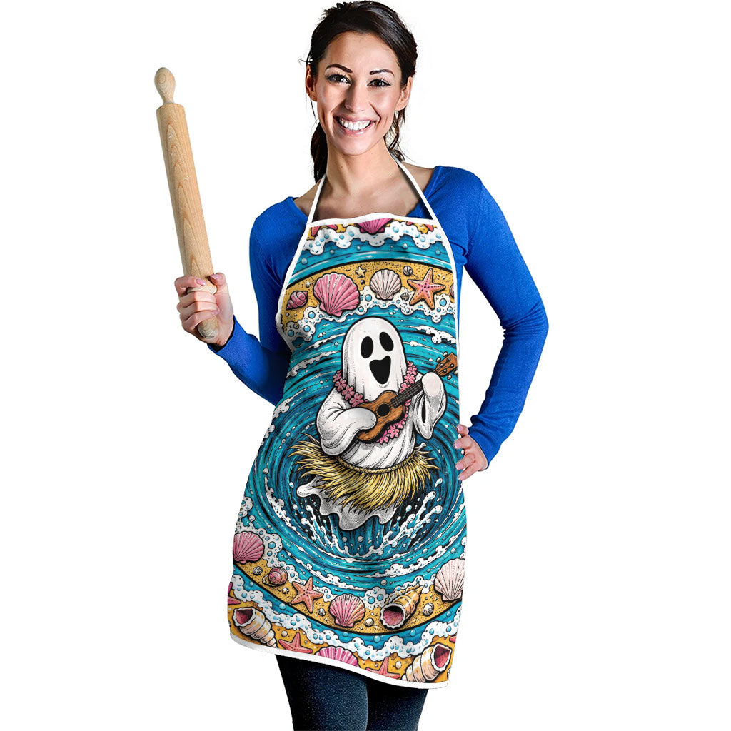 3D Illusion Hula Ghost Halloween Apron Hawaiian Ukulele Spirit Ocean Vortex DT05 - Polynesian Pride