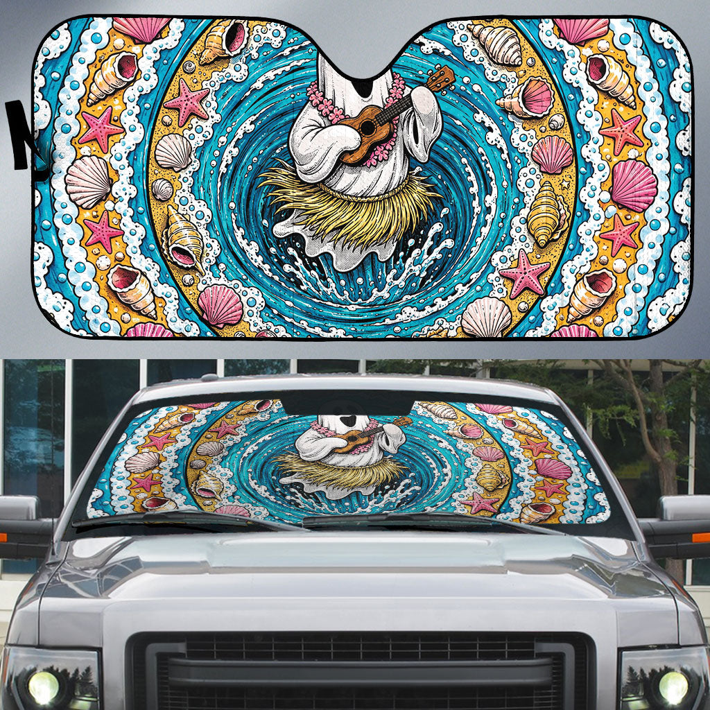 3D Illusion Hula Ghost Halloween Auto Sun Shade Hawaiian Ukulele Spirit Ocean Vortex DT05 Yellow - Polynesian Pride