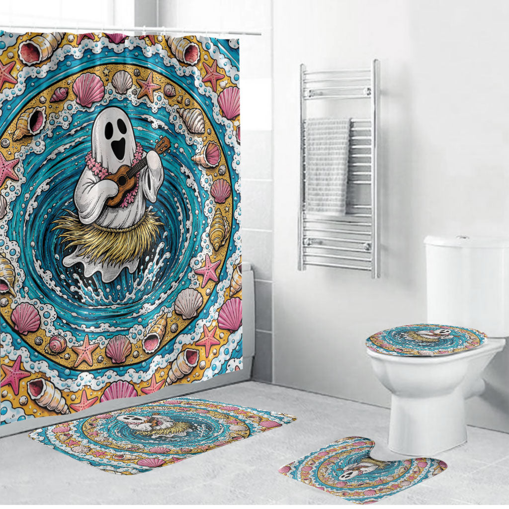 3D Illusion Hula Ghost Halloween Bathroom Set Hawaiian Ukulele Spirit Ocean Vortex DT05 Bathroom Set (4 pcs) Yellow - Polynesian Pride