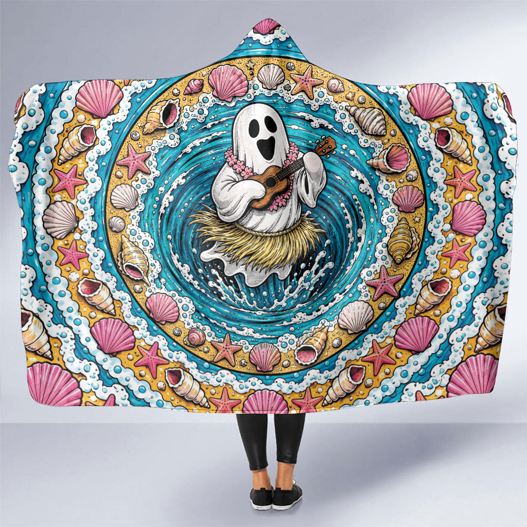 3D Illusion Hula Ghost Halloween Hooded Blanket Hawaiian Ukulele Spirit Ocean Vortex DT05 One Size Yellow - Polynesian Pride