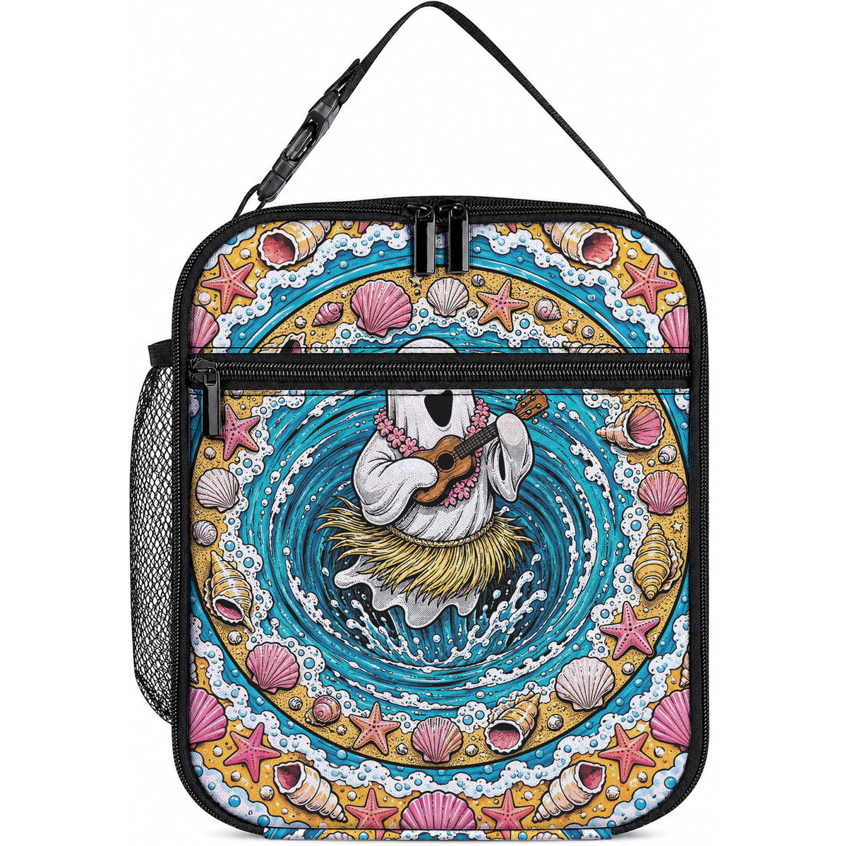 3D Illusion Hula Ghost Halloween Lunch Bag Hawaiian Ukulele Spirit Ocean Vortex DT05 10.2 × 8.3 × 4.3 inch Yellow - Polynesian Pride