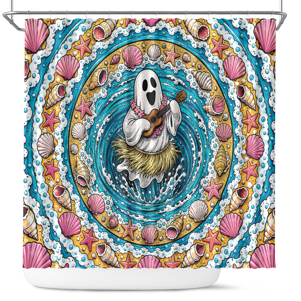 3D Illusion Hula Ghost Halloween Shower Curtain Hawaiian Ukulele Spirit Ocean Vortex DT05 Yellow - Polynesian Pride