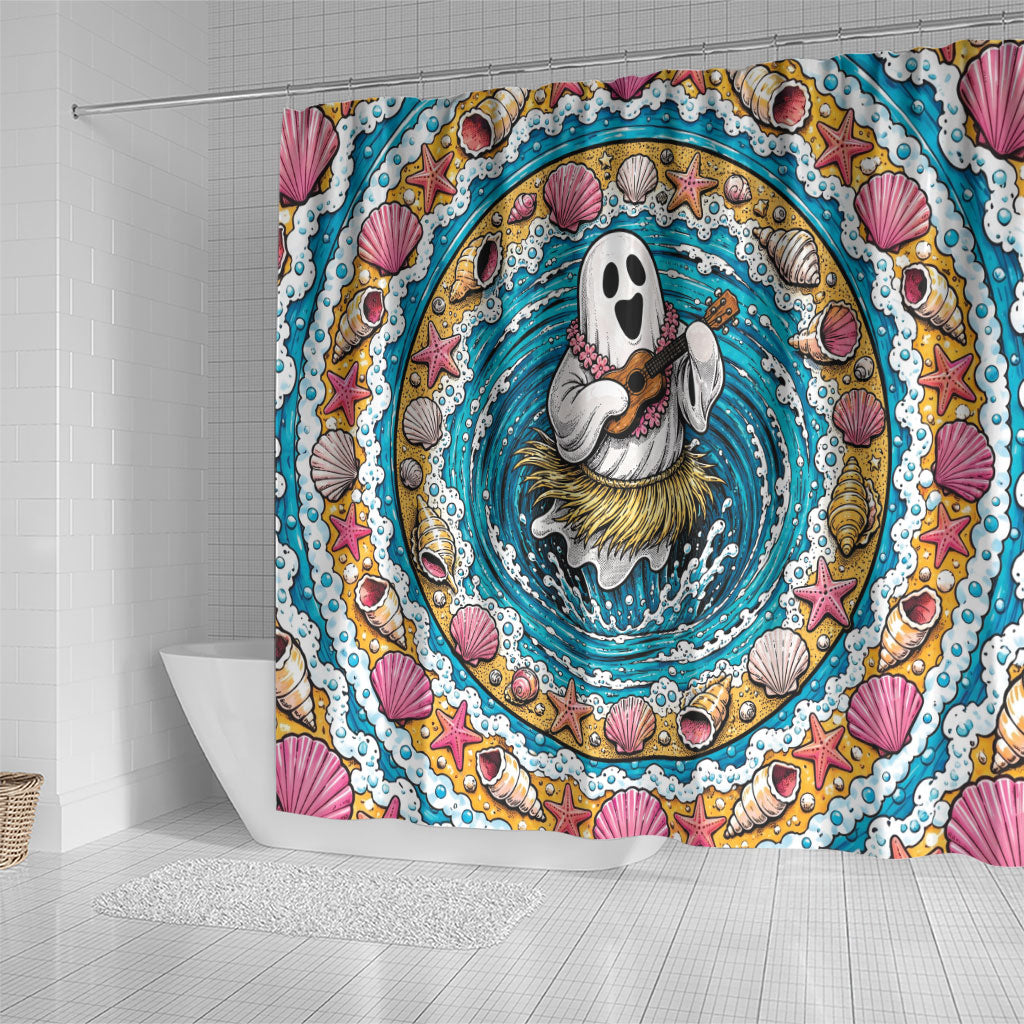 3D Illusion Hula Ghost Halloween Shower Curtain Hawaiian Ukulele Spirit Ocean Vortex DT05 - Polynesian Pride