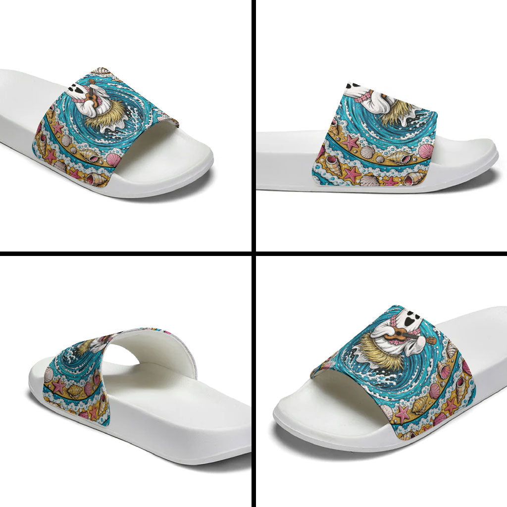 3D Illusion Hula Ghost Halloween Slide Sandals Hawaiian Ukulele Spirit Ocean Vortex DT05 - Polynesian Pride