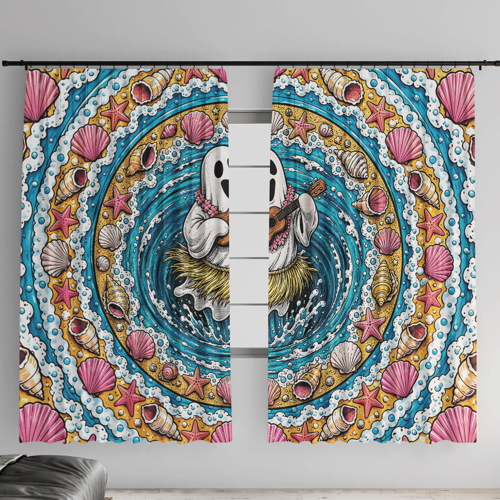 3D Illusion Hula Ghost Halloween Window Curtain Hawaiian Ukulele Spirit Ocean Vortex DT05 With Hooks Yellow - Polynesian Pride